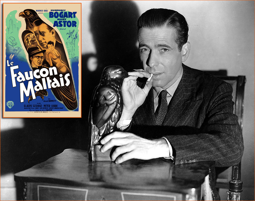 Photographie d'Humphrey Bogart sur le tournage du Faucon Maltais de John Huston (1941).