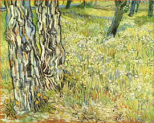 Pine Trees and Dandelions in the Garden of Saint-Paul Hospital de Vincent Van Gogh.