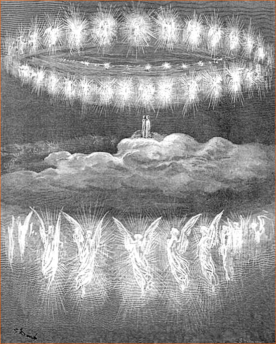 Gravure de Gustave Doré illustrant le Chant XII du Paradis de La divine comédie de Dante.