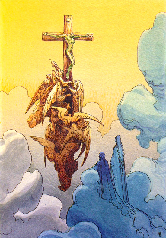 Dessin de Mœbius illustrant le Chant XIV du Paradis de La divine comédie de Dante selon Gustave Doré.