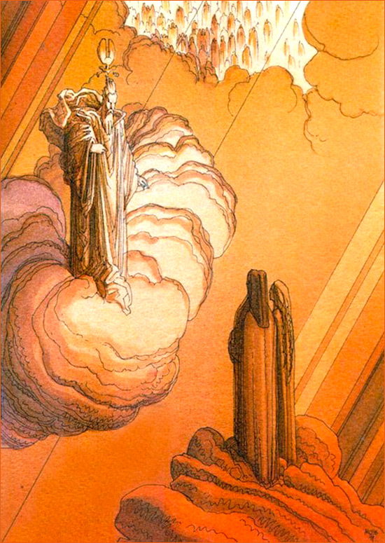 Dessin de Mœbius illustrant le Chant XVI du Paradis de La divine comédie de Dante selon Gustave Doré.