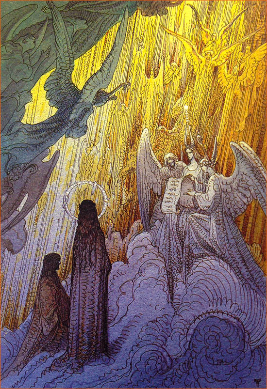 Dessin de Mœbius illustrant le Chant XX du Paradis de La divine comédie de Dante selon Gustave Doré.