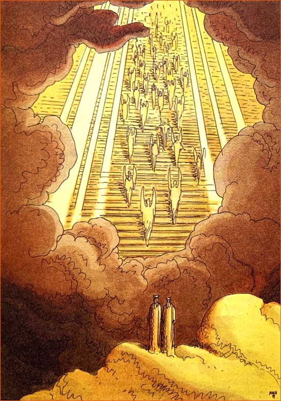 Dessin de Mœbius illustrant le Chant XXI du Paradis de La divine comédie de Dante selon Gustave Doré.