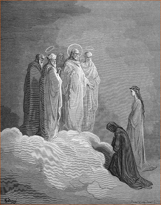Gravure de Gustave Doré illustrant le Chant XXVI du Paradis de La divine comédie de Dante.