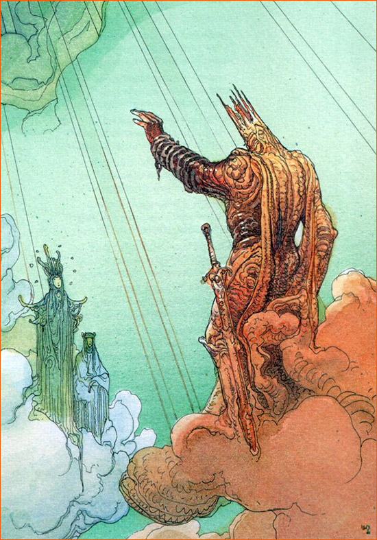 Dessin de Mœbius illustrant le Chant VIII du Paradis de La divine comédie de Dante selon Gustave Doré.