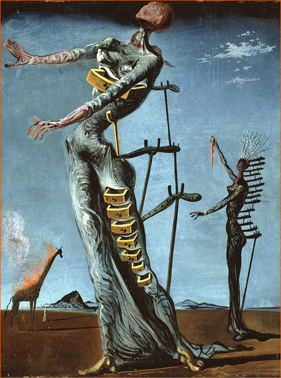 Girafe en feu de Salvador Dalí exposée au Kunstmuseum de Bâle (1937).