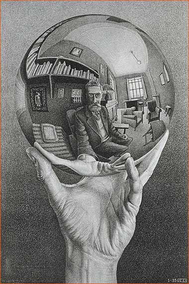Main tenant un miroir sphérique de M. C. Escher.