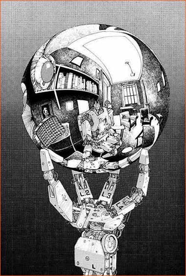 Main tenant un miroir sphérique selon Katsuhiro Otomo.