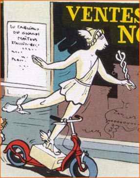 Mercure volant sur le souffle du vent selon Franquin.