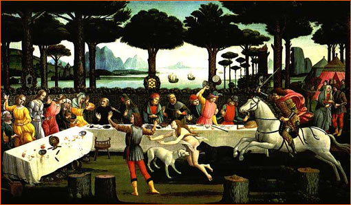 L'Histoire de Nastagio degli Onesti (Troisième panneau) de Sandro Botticelli.
