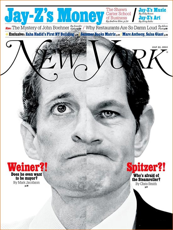 Photographies d'Anthony Weiner et Eliot Spitzer par R Umar Abbasi et Mary Altaffer pour la Une de New York magazine (2013).