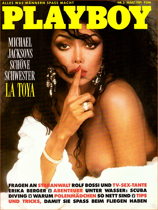 Photographie de La Toya Jackson par Stephen Wayda pour la couverture de la version allemande de Playboy (Mars 1989).