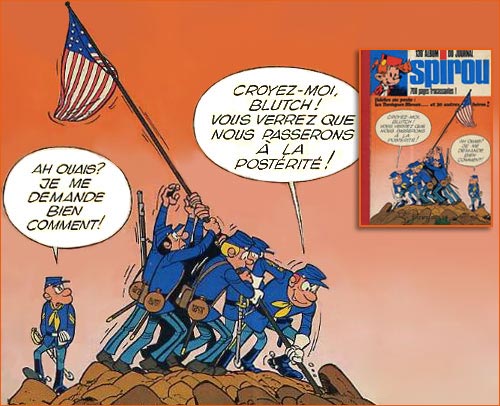 Raising the flag on Iwo Jima selon Willy Lambil.