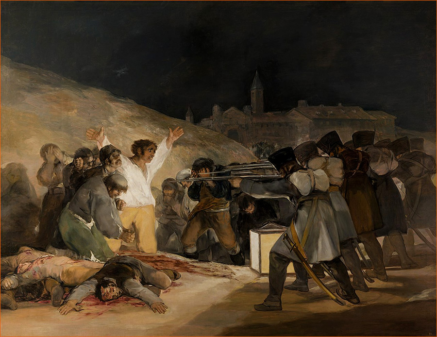 Les Fusillades du 3 mai de Goya exposé au musée du Prado à Madrid (1814).
