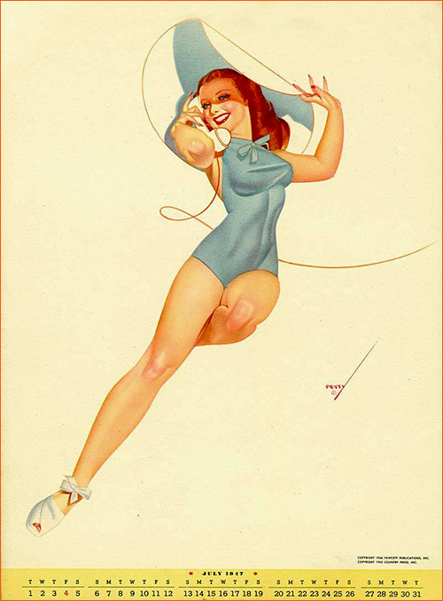 Illustration de George Petty pour le calendrier Petty Girl du magazine True, The Man's Magazine (1947).