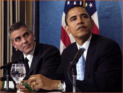 Photographie de George Clooney et Barack Obama par Mannie Garcia pour Associated Press.